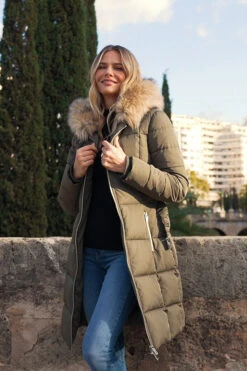 Khaki Faux Fur Trim Luxe Longline Padded Coat -MIDI Clothing Shop 04dcf3ad184ee9f0f57df5d3b714133df186de61