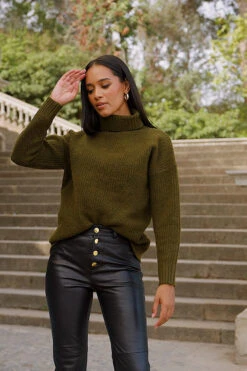 Khaki Green Chevron Roll Neck Ribbed Jumper -MIDI Clothing Shop 0c03fb3087bb8e7b9981653f1d67b2d71caca161