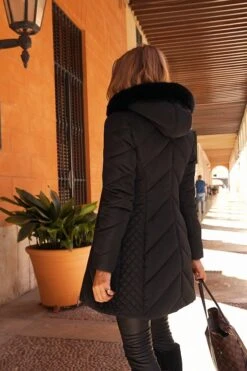 Black Quilt Detail Faux Fur Trim Padded Coat -MIDI Clothing Shop 100f542857a8acda3ba79445acd4a8c9a343ef8a