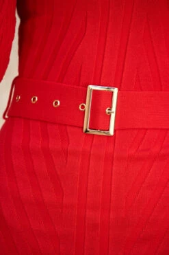 Red Belted Knitted Midi Dress -MIDI Clothing Shop 10 s22dk009rd 136