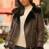 Chocolate Brown Faux Shearling Biker Jacket -MIDI Clothing Shop 12 a19ol004pt0004 146