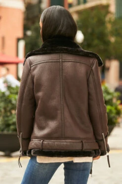 Chocolate Brown Faux Shearling Biker Jacket -MIDI Clothing Shop 12 a19ol004pt0004 185