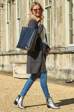 Charcoal Longline Zip Pocket Cardigan -MIDI Clothing Shop 2020 08 31 aynhoe park sosandar49306