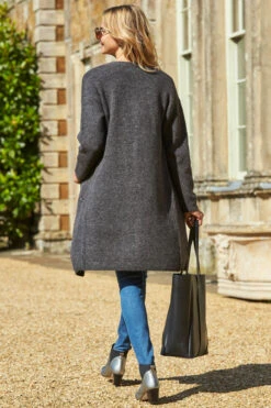 Charcoal Longline Zip Pocket Cardigan -MIDI Clothing Shop 2020 08 31 aynhoe park sosandar49346