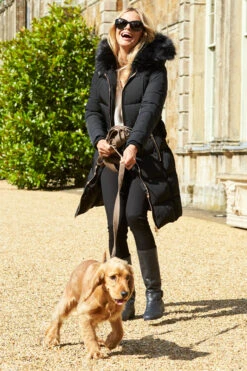 Black Faux Fur Trim Luxe Longline Padded Coat -MIDI Clothing Shop 2020 08 31 aynhoe park sosandar49549