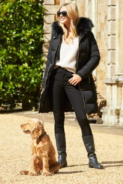 Black Faux Fur Trim Luxe Longline Padded Coat -MIDI Clothing Shop 2020 08 31 aynhoe park sosandar49605