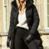 Black Faux Fur Trim Luxe Longline Padded Coat -MIDI Clothing Shop 2020 08 31 aynhoe park sosandar49681