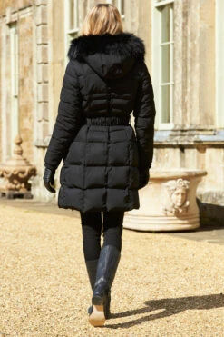 Black Faux Fur Trim Luxe Longline Padded Coat -MIDI Clothing Shop 2020 08 31 aynhoe park sosandar49716
