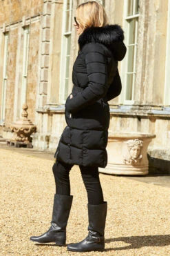 Black Faux Fur Trim Luxe Longline Padded Coat -MIDI Clothing Shop 2020 08 31 aynhoe park sosandar49774