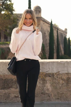 Soft Pink Roll Neck Pointelle Jumper -MIDI Clothing Shop 2bbd9f22ce8854d7f0caf51d7956de9c60013b91