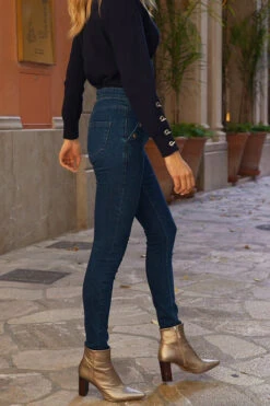 Indigo Blue Button Pocket Skinny Jeans -MIDI Clothing Shop 2ce42c00b4749500db9c0e11f56b61b39b9650b3