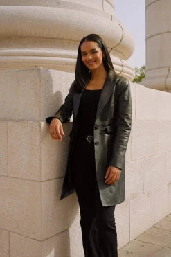 Black Premium Leather Longline Coat -MIDI Clothing Shop 2dddde1af8550b1ca6fb08ced829859e1b80a1e7