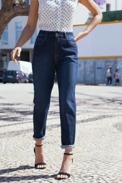 Dark Indigo Slim Leg Mom Jeans -MIDI Clothing Shop 30b23b1a0cd32db37cd7479281f41e0b73925540