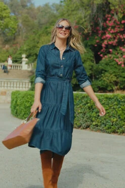 Dark Indigo Tiered Hem Denim Midi Dress -MIDI Clothing Shop 3111968545e582dd0787744e560a555296e617bd