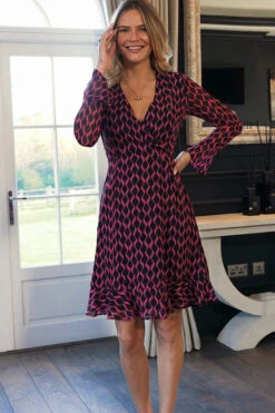 Black & Pink Geometric Print Wrap Front Dress 13 Black & Pink Geometric Print Wrap Front Dress -MIDI Clothing Shop 3b40c4c5a0837b484f0798c2b7833b38c2a79a9a