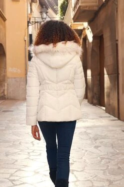 Cream Faux Fur Trim Padded Coat With Belt -MIDI Clothing Shop 410c0a3a2b6e72eb715ff8a369856d7a8c70275c