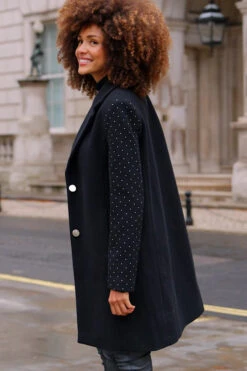 Black Stud Sleeve Detail Formal Coat -MIDI Clothing Shop 4a8a0abdf60ce50a8336060d899e08d7d6ef5cc0