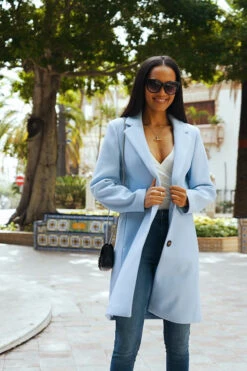 Powder Blue Single Breasted Coat -MIDI Clothing Shop 4ef0af8faa3480d8d7a8f0b1ba6d015c3362eaee