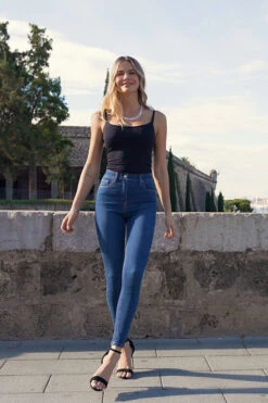 Mid Blue Ultra-Stretch Comfort Fit Skinny Jeans -MIDI Clothing Shop 5521a219e05316d5706e6201138e1031552158f6