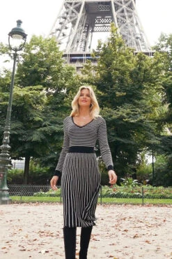 Black & White Stripe Fit & Flare Knitted Dress -MIDI Clothing Shop 576ce1fb06ac487cf2ee91fce9b8f5885248f1c0