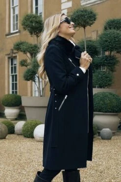 Black Wool Mix Longline Coat With Faux Fur Collar -MIDI Clothing Shop 5ac751285274f4b12a798a567b69741c7211a471