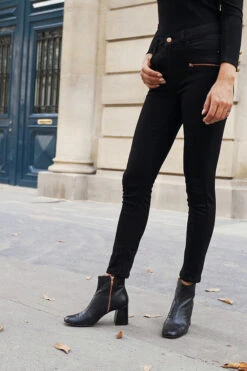 Black Rose Gold Zip Detail Skinny Biker Jeans -MIDI Clothing Shop 5b0dc2647331675987e03293b317a700a30ea0a6