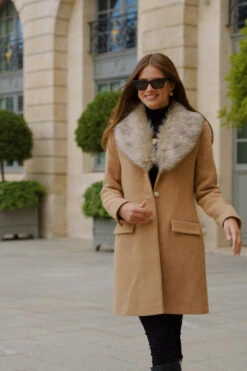 Camel Faux Fur Collar Coat -MIDI Clothing Shop 640a9dc3b01a39db1185fd279999cd794362436f