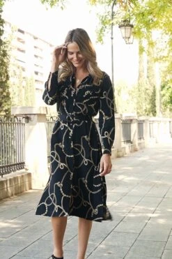 Black & Gold Chain Print Belted Shirt Dress -MIDI Clothing Shop 67ba07ffcb9f5dddff524896600a98b5ae3496c2 1