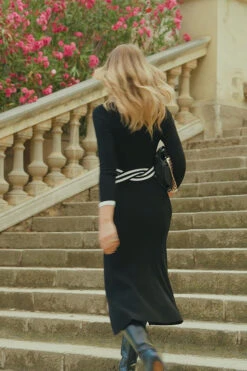 Black Twist Detail Fit & Flare Knitted Dress -MIDI Clothing Shop 701f6110314b2fb32d52cdd1a281c691d56eb9b3