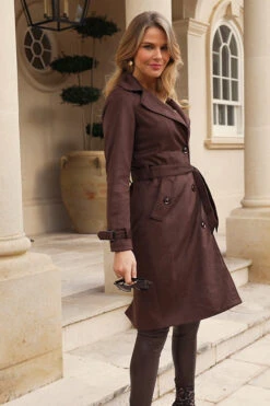 Chocolate Faux Suede Belted Trench Coat -MIDI Clothing Shop 75a74096d959f7a1d2a89b28cefd6058b7843038