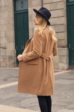 Camel Belted Wool Mix Coat With Pockets -MIDI Clothing Shop 775b52c0e507eb3b86a6ddd214b0d87242fa4fa0