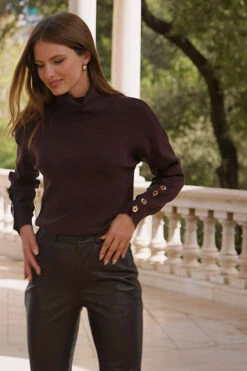 Chocolate Brown Roll Neck Cuff Detail Jumper -MIDI Clothing Shop 7ecb7fb46d6600779d713bf2502a6ccc76601479