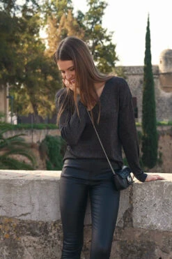 Black Metallic Sparkle Knit V Neck Jumper -MIDI Clothing Shop 7f9c0594f7571ad482736bef29877cc426a36713