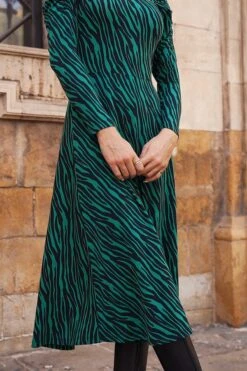 Green Animal Print Square Neck Jersey Midi Dress -MIDI Clothing Shop 86e69702a9f91f81dfcd993f61a2b7f4ce5e4dd7