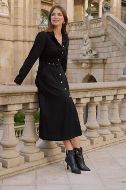 Black Denim Fit & Flare Midi Shirt Dress -MIDI Clothing Shop 95b35f324ff98846c57809e6511abcd10414ec38