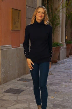 Navy Blue Cuff Detail Rollneck Jumper -MIDI Clothing Shop 9788e758ef0808fbcf652e5031440b294ca6798e