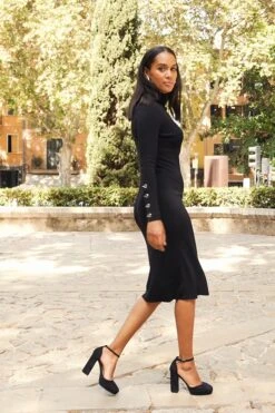 Black Roll Neck Button Cuff Detail Knitted Dress 11 Black Roll Neck Button Cuff Detail Knitted Dress -MIDI Clothing Shop 97ae85ff777e2c0f73cabd606d5f3f0f21d34451