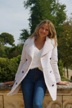 Ecru Luxe Faux Shearling Double Breasted Coat -MIDI Clothing Shop 9a76e29521fbc26a02e054e406ecbc2fb79d669b