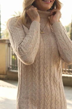 Natural Roll Neck Cable Knit Dress -MIDI Clothing Shop 9e43c43796ed30b7d1e0f6abb6ab752493962ac4