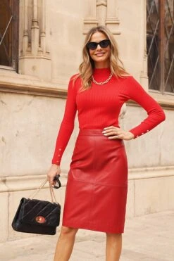 Bright Red High Neck Rib Jumper -MIDI Clothing Shop 9f216dc61903278eea76fd1c4030cbc835ce06c1