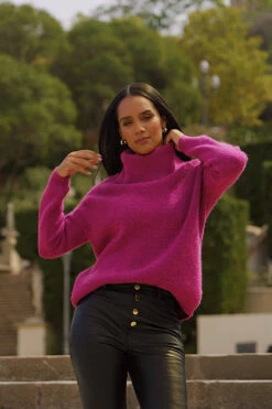 Magenta Roll Neck Super Soft Knitted Jumper -MIDI Clothing Shop a38ae3265051f289e1d6d965585d94d895df7278
