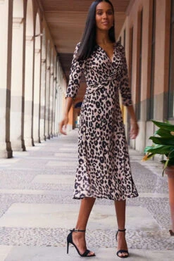 Leopard Print Twist Front Midi Jersey Dress -MIDI Clothing Shop b1eb6418f8862863bdcc14b101159d9413483e9d
