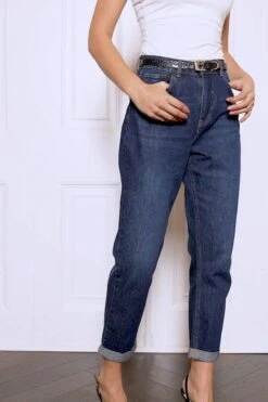 Dark Indigo Girlfriend Jeans -MIDI Clothing Shop bfd6b03fddb72059b2bb283643372525390d3900