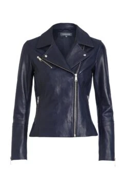 Navy Blue Leather Biker Jacket -MIDI Clothing Shop blueleatherjacket