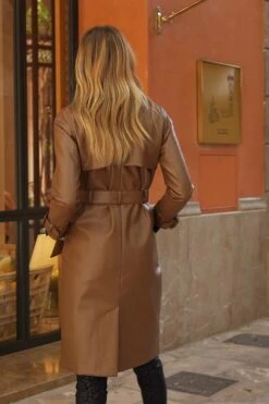 Mocha Brown Faux Leather Belted Trench Coat -MIDI Clothing Shop c66652d81479a21092b11d38c98693dda292e2f8