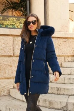 Navy Blue Luxe Velvet Padded Coat -MIDI Clothing Shop e23dc74a12669d2a9f6856c1fea62eea4b3dbe0f
