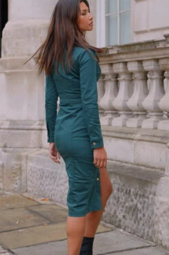 Forest Green Popper Front Denim Pencil Dress -MIDI Clothing Shop e8fc06b62ebf814038fe415df3d767f2591ff4a6