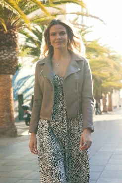 Taupe Faux Leather Biker Jacket -MIDI Clothing Shop ecb8a9e3a611e74c83fa17641767ea17d7f35655