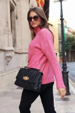 Bright Pink Chevron Roll Neck Ribbed Jumper -MIDI Clothing Shop ed644fd174ee726a9155978b03d61fdb00bbc148