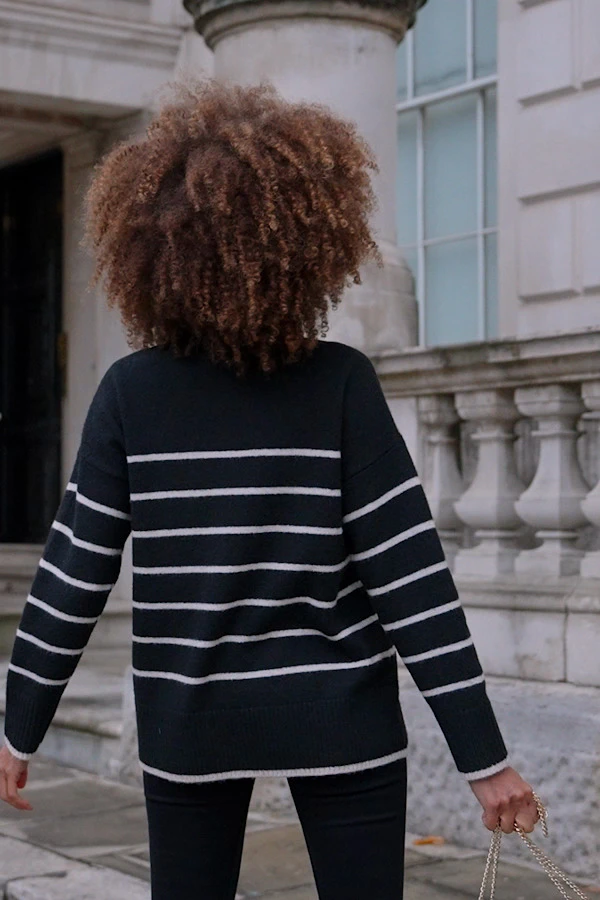 Black & Ivory Stripe Roll Neck Jumper 8 Black & Ivory Stripe Roll Neck Jumper - Image 6